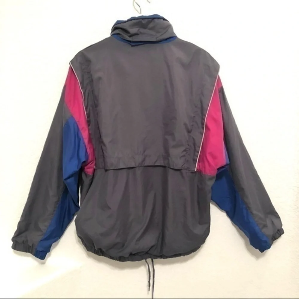 VINTAGE FRANK SHORTER GRAY PINK BLUE WINDBREAKER JACKET LARGE